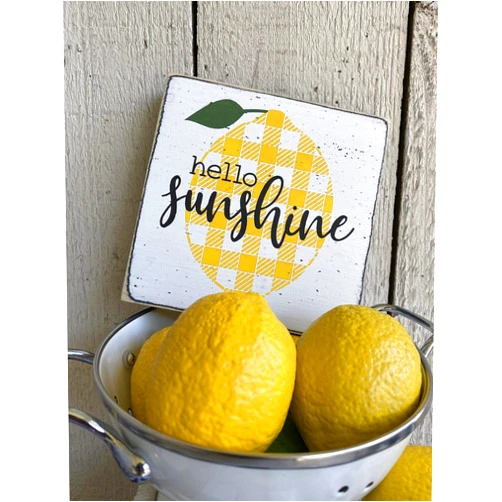 Eeypy Lemon signs, lemon decor hello sunshine, tiered tray sign, summer decor, lemon sayings, Rustic 06, 12 inch