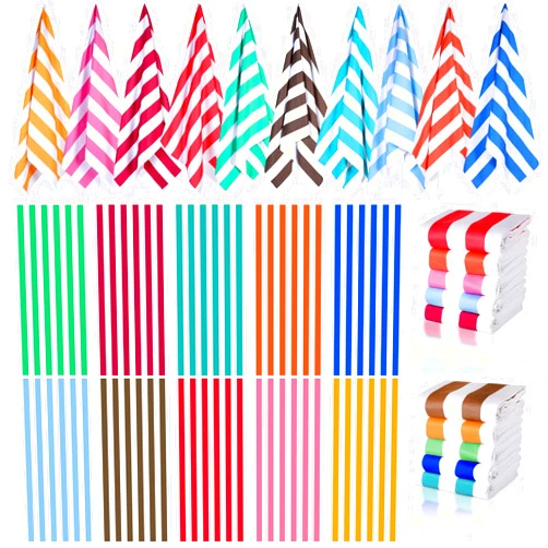 EBOOT 10 Pack Oversized Beach Towel Set Extra Large Pool Towels Microfiber Quick Dry Swim Blanket for Adult Women Men Face Hand Body Bath Travel Pool(Bright Color,28 x 59 Inch,Cabana Stripe)