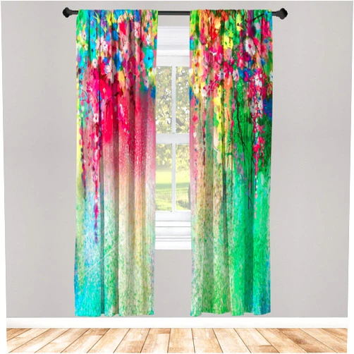 Ambesonne Flower Window Curtains, Abstract Herbs Alternative Medicine Blossoms Ivy Back Florets Shrubs Design, Lightweight Decorative 2-Panel Set & Rod Pocket, Pair of - 28
