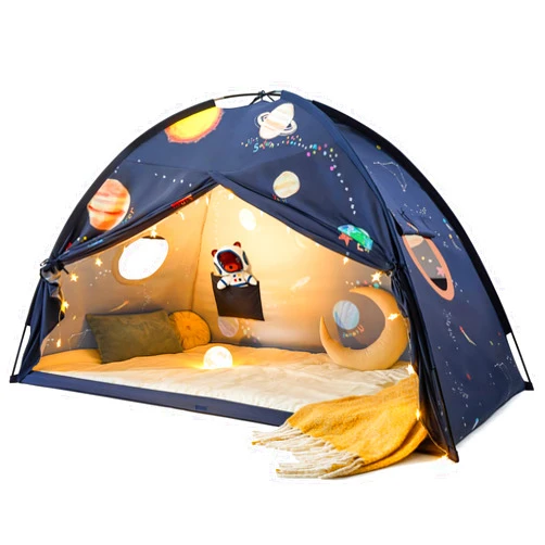 Tiny Land Space Galaxy Bed Tent for Kids – Sleep Bed Canopy with 9 Planets Design, Easy-to-Install Indoor Kids Play Tent, Imaginative Playhouse, Ideal Gift for Boys & Girls – 77
