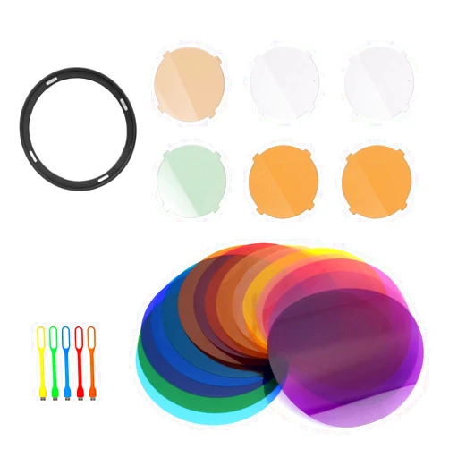 Godox AK-R16 Round Color Filters with V-11C Color Filters Kit Compatible with Godox V1 Flash, V1-C V1-N V1-S V1-F V1-O, Use with H200R Round Flash Head, AD200, AD200 Pro (15 Color 30 Pieces)