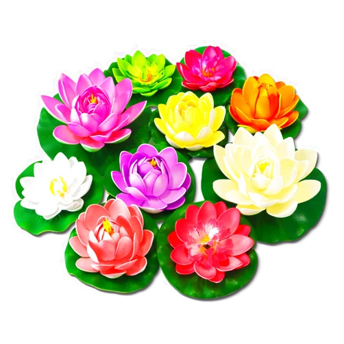 AIQINHU Artificial Lotus Flowers Water Lilies for Pond Pool , 10 Pcs Realistic Floating Foam Lotus Flowers with Lily Pads , 4