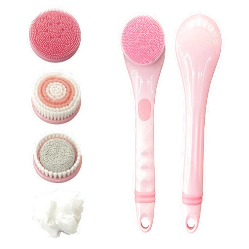 BLUSHLY Battery Powered Body Brush, with 4 Cleansing Brush Heads, Exfoliating Body Brush, 14 inches (Pink)