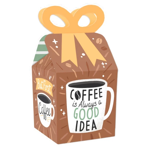 Big Dot of Happiness But First, Coffee - Square Favor Gift Boxes - Cafe Themed Party Bow Boxes - Set of 12