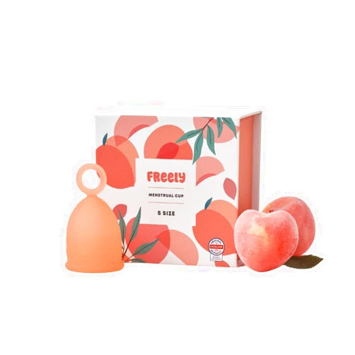 Oldam Freely Menstrual Cup - Best Sensitive Reusable Period Cup, Wear for 12 Hours, Tampon and Pad Alternative, Soft Peach (Small)