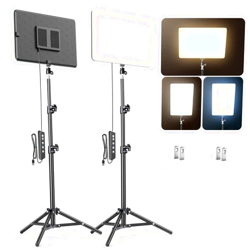 Scrhot 2-Pack LED Photography Video Lighting, 15W Studio Lights with 51.2'' Tripod Stand, 2800-8400K Dimmable USB Continuous Lighting for Video Recording/YouTube/TikTok/Live Streaming/Make up/Vlogging