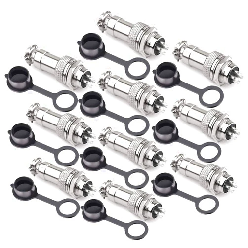 DIYhz GX16 4 Pins Panel Metal Mount Circular Metal Aviation Connector Adapter Male Female Plug Socket with Waterproof Cap (10 Pcs)