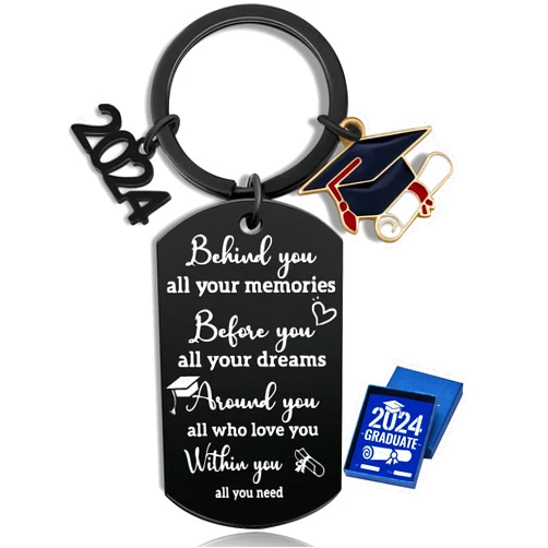 Covanlumci 2024 Graduation Keychain,Graduation Key Chain 2024,Class of 2024 Graduation Gifts for Seniors Students College Students High School Student(Black)