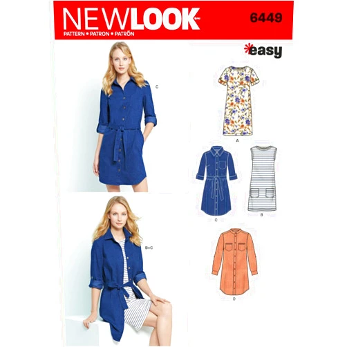 NEW LOOK Patterns Misses' Easy Shirt Dress and Knit Dress A (8-10-12-14-16-18-20) 6449