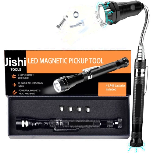 Jishi Gifts for Men, Stocking Stuffers for Adults Men, Magnetic Pickup Tool Gifts for Dad Him Husband Birthday, Christmas White Elephant Gifts for Adults Useful Telescoping Magnet w/LED Flashlight Gadgets