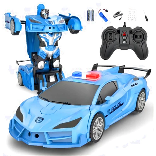 MARAMAXI Remote Control car - Transform Robot RC Cars, one Button Deformation and 360 ° Rotation Drift,Transform police car toy Over 6+ Years Old (Blue)
