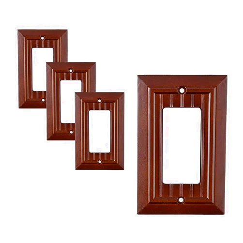 SLEEKLIGHTING Pack of 4 Wall Plate Outlet Switch Covers by SleekLighting | Decorative Dark Brown Mahogany Look | Variety of Styles: Decorator/Duplex/Toggle / & Combo | Size: 1 Gang Decorator