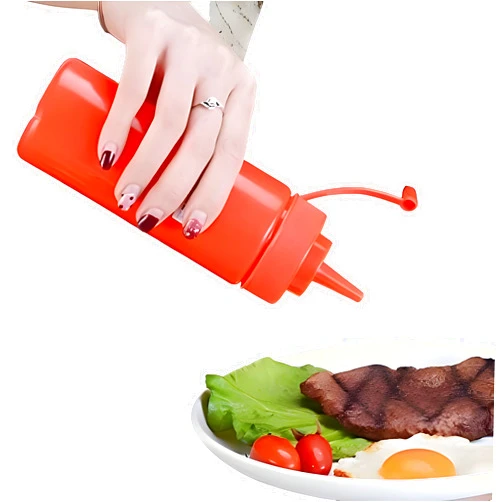 Generic Refillable Squeeze Plaic Sauce Condiment Bottles Food Grade Mustard Storage Container Jar Pot with Twist on Cap Lids for Ketchup Mayo Vinegar Cream Honey Salad Dressing (red)