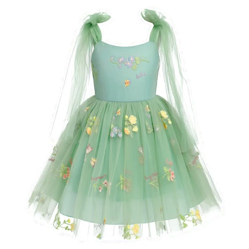 IBTOM CASTLE Toddler Baby Flower Girl Dress Sleeveless Floral Embroidered Tulle Dresses for Wedding Birthday Pageant