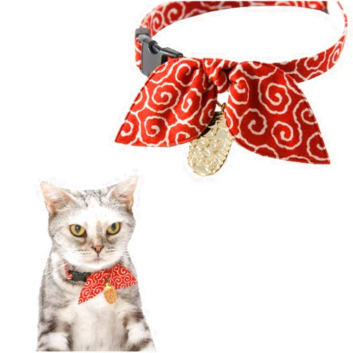 Necoichi Ninja Cat Collar (Red) with Bell Safety Breakaway Soft Lightweight for Cats Kitty Kitten Japanese Stylish Pattern, No.1 Seller in Japan