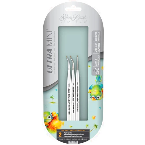 Silver Brush Limited UMS-2435S Ultra Mini Tight Spot Set, for Watercolor, Gouache, Inks, Dyes, Acrylic, & Heavy Body Paints, Set of 3, Size 20/0 Spotter, 5/0 and 10/0 Tear Drop Brushes, Short Handle