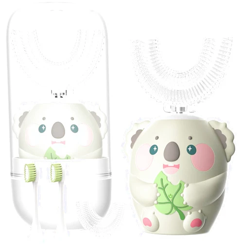 ELOTAME Cartoon Kids U Shaped Electric Toothbrush with 4 Brush Heads,Full Mouth 360-Degree Cleaning Sonic Automatic Toothbrush with IPX7 Waterproof (2-7 Age Grey Koala with Cup)