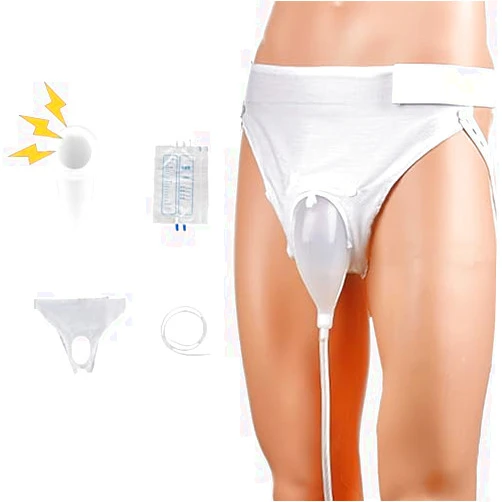 CRAZY ROSA Urinal for Men Elderly Portable Wearable Silicone Material with Urine Collection Bag, Urinary Drainage System, Skin-Friendly and Odorless, Comes with Roomy Pants &2 Urine Bags(1L&2L) (Men)
