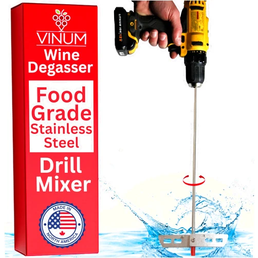 VINUM Wine Beer Degassing Stirrer for Wine Making 17.5” Stainless Steel 316 Drill Mixer Rod Attachment Wand w/Paddles | Winemaking, Brewing, Mead, Kombucha Supplies | Mixing De-gasser Agitator Tool