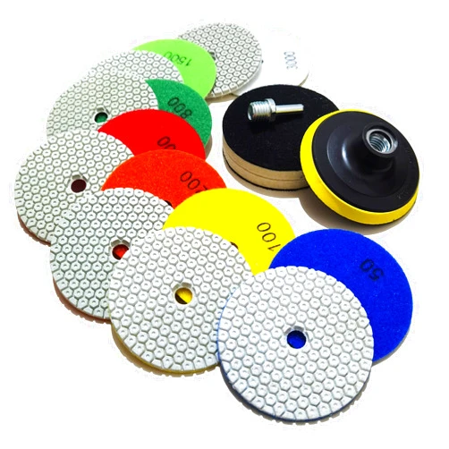 ANTENGDATOOL 4 Inch New Model Dry Diamond Polishing Pads, 11PCS Dry/Wet Marble Polish Pad Kit for Drill Grinder Polisher -Granite Buffing Pad for Concrete Countertop Quartz Stones