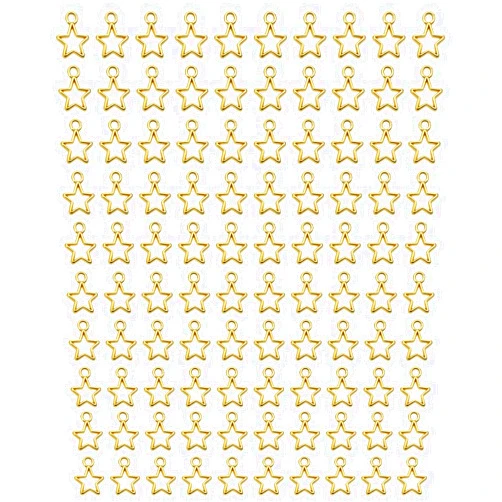 Shapenty Mini Metal Hollow Star Pendant Charms Beads Bulk Pentagram Charms for Necklace Earring Bracelet Keychain Jewelry Making Craft Project Christmas Decoration, 100PCS