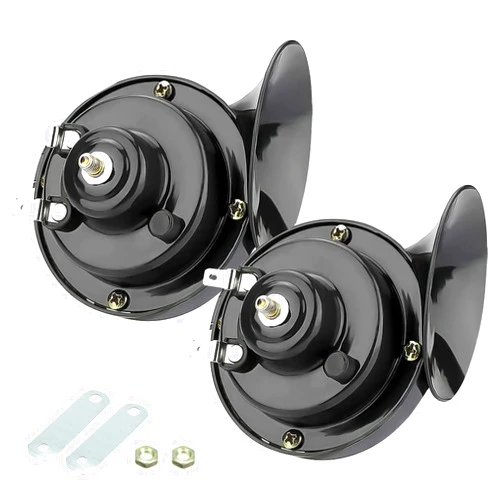 GKmow Pack-2 300DB Super Loud Train Horn, 12V Security Alarm Waterproof Speaker, Car Air Electric Snail Double Horn Replacement Kit, Fits for Most Cars Motorcycle, Truck, Bike (Black)