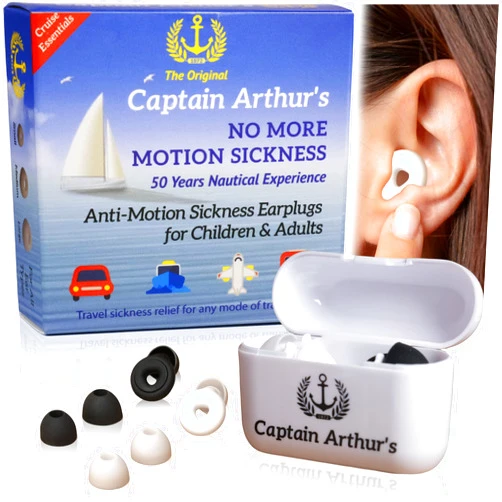 1972 THE ORIGINAL CAPTAIN ARTHUR'S No More Motion Sickness Earplugs by Captain Arthur for Adults & Kids – Anti Nausea Seasickness Relief – Sea Sickness Travel Sickness & Car Sickness Prevention Cruise Ship Essentials