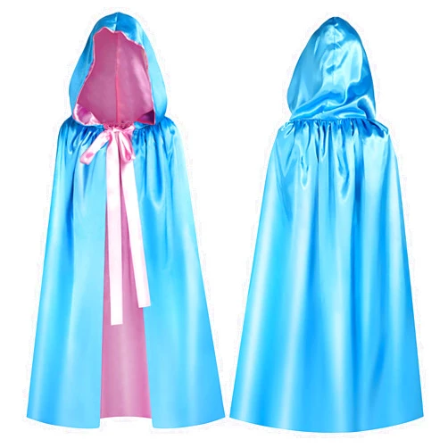 Haysandy Blue Fairy Hooded Cloak Costume, Polyester Cape Cosplay Cloak Princess Costume with Pink Ribbon for Women