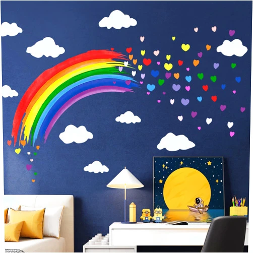 Buiory Rainbows Wall Decals Heart Clouds Wall Stickers DIY Girl Wall Decals 3D Peel and Stick Removable Rainbow Decor for Girls Room Nursery Living Room Home Art Mural