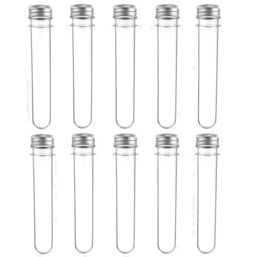 LASSUM 10 Pack 40ml Clear Plastic Test Tubes with Screw Caps Multi- Purpose Plastic Vials Containers for Scientific Experiments, Party, Decorate The House, Candy Storage