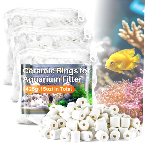 Sukh 3 Bags Ceramic Rings for Aquarium Filter - 425g Bio Ceramic Media Balls Replacement Biological Material Remover for Aquarium,Fish Tank,Pond,Canister Filter with 3 Mesh Bags