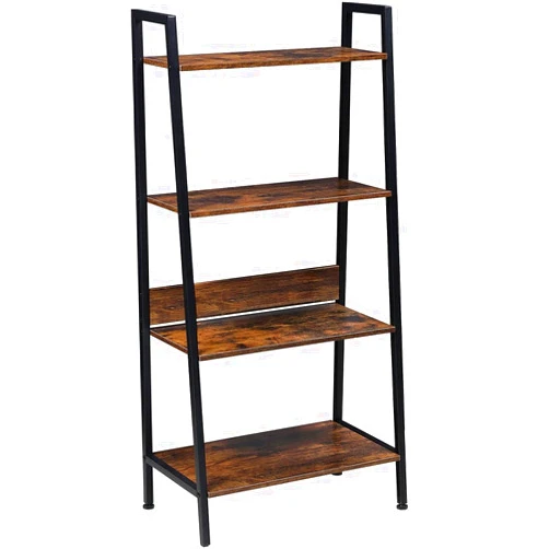 YSSOA Bookshelf, 4-Tier Bookcase, Ladder Shelf for Home Office, Living Room, Bedroom, Kitchen, Rustic Brown