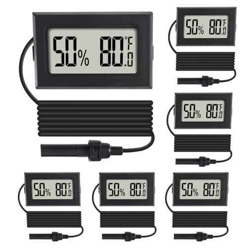 DORHEA 6Pcs Mini Digital Thermometer Hygrometer Gauge Indoor with Probe Sensor LCD Display Meter Temperature Humidity Fahrenheit Meter for Incubator Reptile Plant Tank Garden ℉
