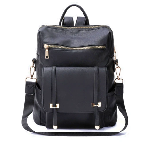 PINCNEL Backpack Purse for Women, PU Leather Designer Convertible Bag with Multipocket(Black)