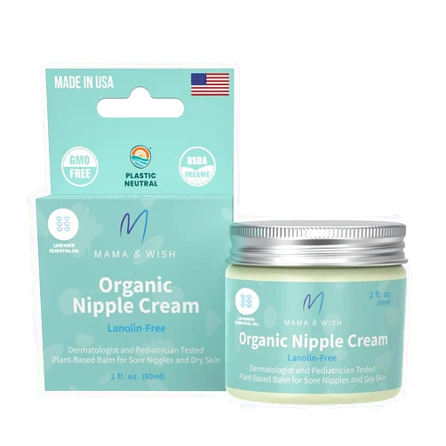 Mama & Wish USDA Organic Nipple Cream Safe for Breastfeeding - Breastfeeding Nipple Balm | Lanolin-free, Breastfeeding Essentials Safe for Nursing, Non-GMO Scented (2 oz 1 Pack)