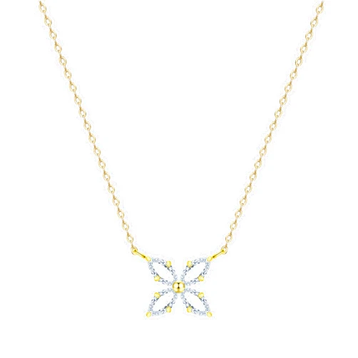 KristLand 18K Gold Plated Dainty CZ Simulate Diamond Solitaire Marquise Flower Choker Chain Silver Necklace for Women Gift