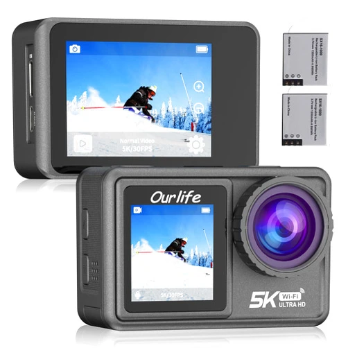 Ourlife Action Camera 5K 30FPS, Ultra HD Waterproof Camera Underwater with Gyro Stabilization, 48MP Photos, Front LCD and Touch Rear Screen, Sports Camera for Swimming, Snorkeling and Adventure
