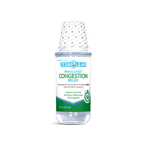 TexaClear® Pain & Chest Congestion Relief | Dye Free | Multi-Symptom | Fast-Acting | 8oz