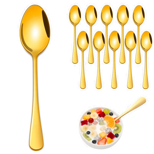 KRATELOUS 12-Piece Gold Table Spoons Set, 7.3 Inch Stainless Steel Dinner Spoons Set, Golden Metal Silverware Spoons For Kitchen