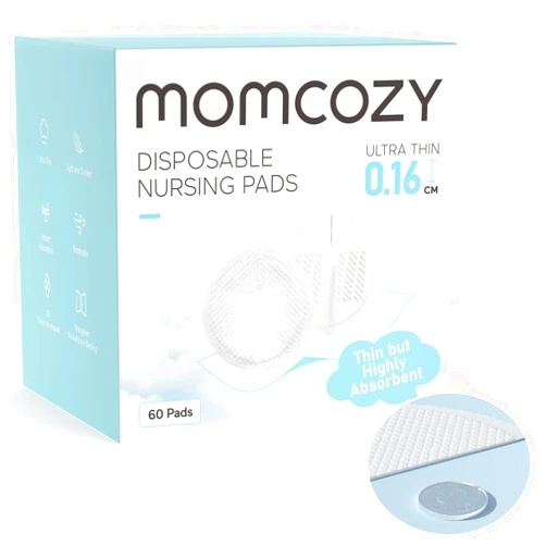 Momcozy Ultra-Thin Disposable Nursing Pads, Ultra-Absorbent and Breathable Portable Breast Pads for Mothers, Keep Dry Continuously, Make Breasts Light and Unburdened, Individually Packaged（60 Count）