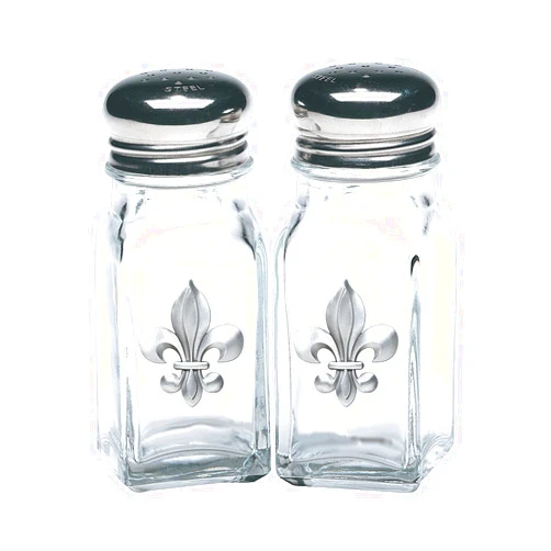 Heritage Pewter Fleur de Lis Salt and Pepper Shaker Set of 2 Bottles | Expertly Crafted Pewter Glass