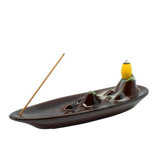 Joi-Fun Ceramic Incense Burner Incense Holder Ash Catche - Xmas Cone Backflow Incense Sticks Stand Smoke Fountain, Creative Ornament for Aromatherapy/Yoga/Home Office Decor (A)