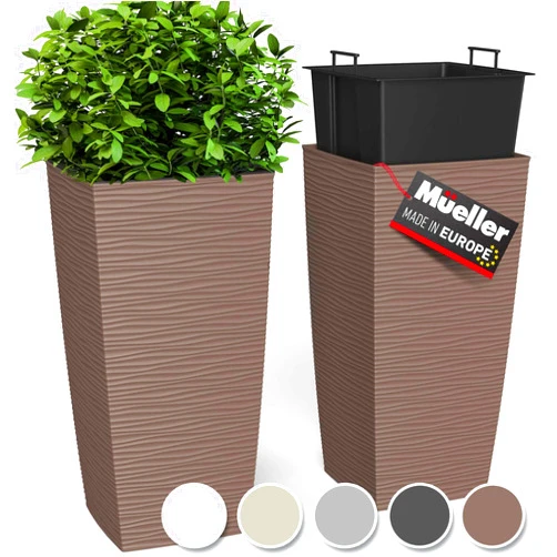 Mueller M-Resin Heavy Duty Tall Planter, Indoor/Outdoor Grande Plant, Tree, Flower Pot, 2-Piece Set, 24”, Modern Design, Built-in Drainage, Mocha