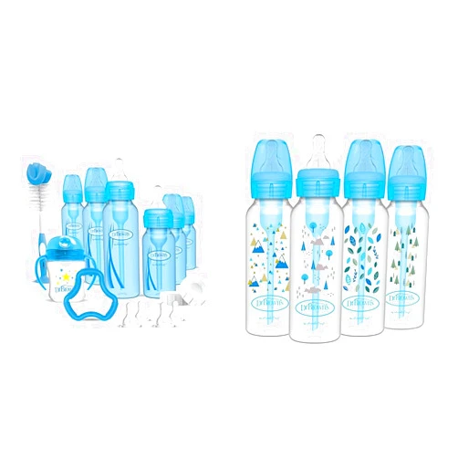 Dr. Brown's Natural Flow Anti-Colic Options+ Special Edition Blue Baby Bottle Gift Set & Natural Flow Anti-Colic Options+ Narrow Baby Bottles, Nature Designs, 8oz/250mL