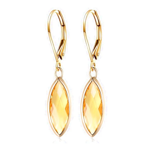 HQFJW Natural Yellow Citrine Crystal Stone Drop Earrings,14K Gold Plated Dainty Geometric Eye-Shape Gemstone Dangle Earrings,Simple Quartz Earrings for Women (C05_Yellow Citrine)