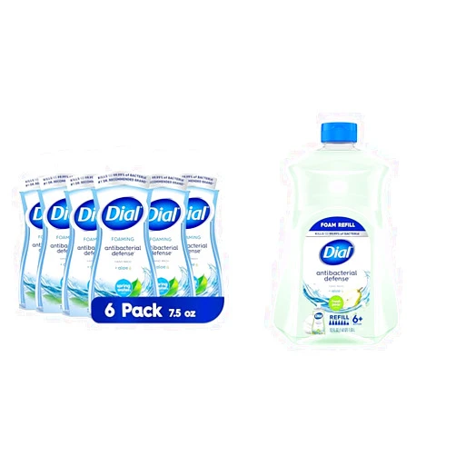 Dial Antibacterial Foaming Hand Wash Spring Water Pack of 6 and Fresh Pear Foaming Hand Soap Refill 52 oz
