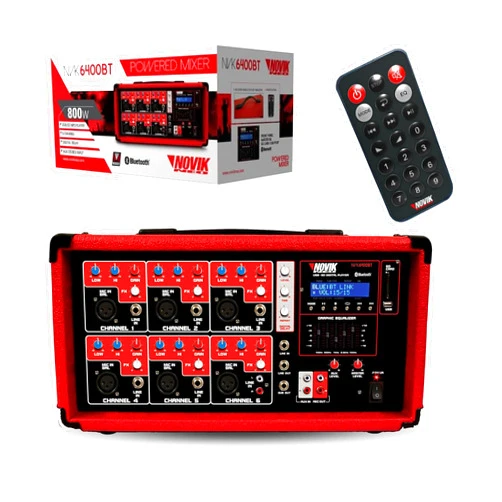 NOVIK NEO Audio Mixer Board NVK 6400BT - 6 Channel dj Mixer Bluetooth with Remote Control, 400W RMS, LCD Display - USB Drive, SD Slot & MP3 Player - Stereo System - DJ Mixing and PC Accessories