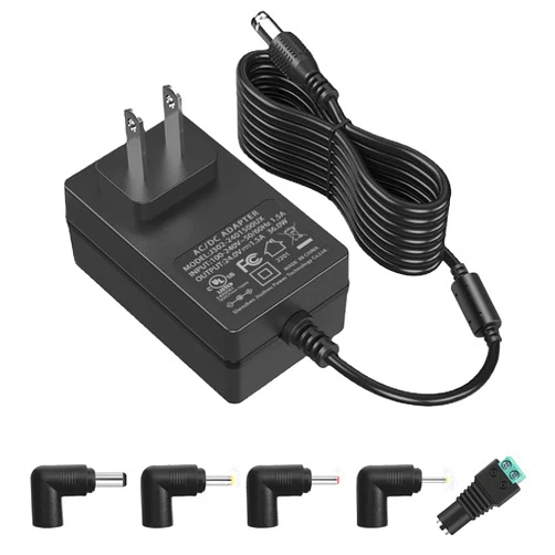 ANKS 24V 1.5A Power Adapter 100V-240V to 24V 1.5A AC/DC Switching Power Supply Adapter 24v Power Supply with 5 Selectable Adapter Plugs