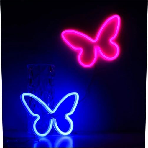 ANINO Neon Signs 2 Packs Butterfly Neon Lights Pink & Blue|Battery & USB Powered Nursery Night Lights|Butterfly Art Wall Décor for Bedroom,Dorm, Gaming|Aesthetic Butterfly Decoration Party|Gifts for Kids