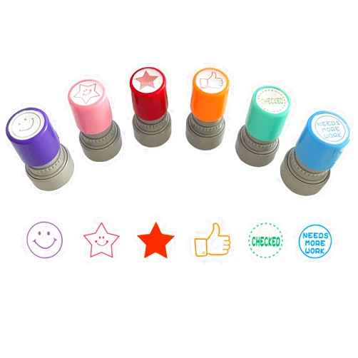 YQBOOM Pack of 6 Teacher Stamps Sorted Self-Inking Rubber Stamps Comments Photosensitive Teacher Review Stamps for Kids Education School Prizes